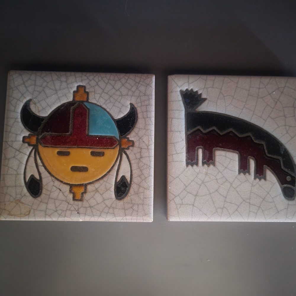VTG Handcrafted Ceramic Coasters with Native Design